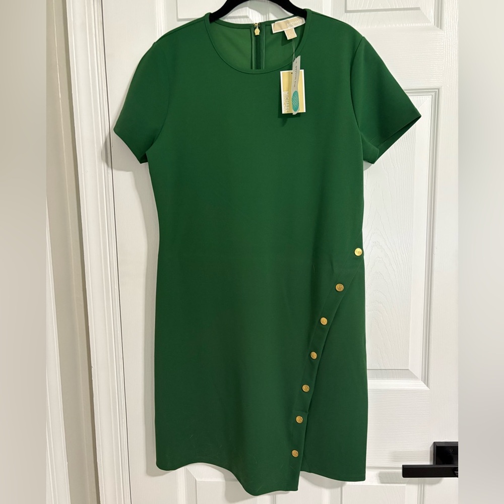 Michael Kors Green Sheath Dress Short Sleeve Crew Neck